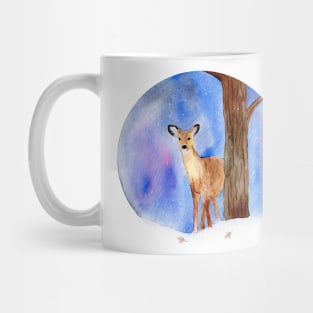 Deer in the Winter Forest Painting Mug